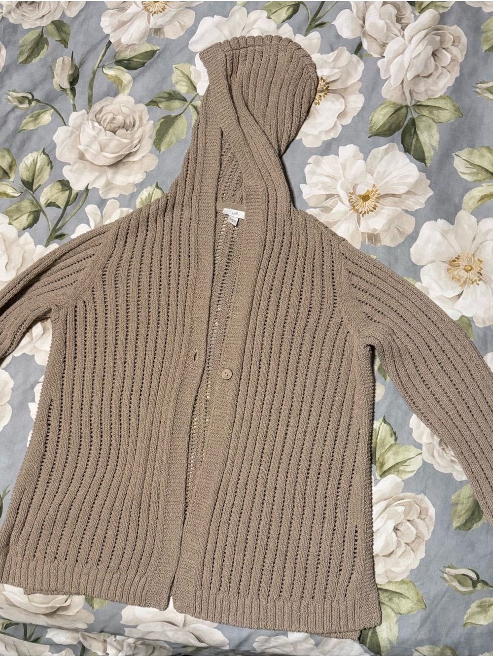 J. Jill Taupe Open-Knit Hooded Cardigan new without tag